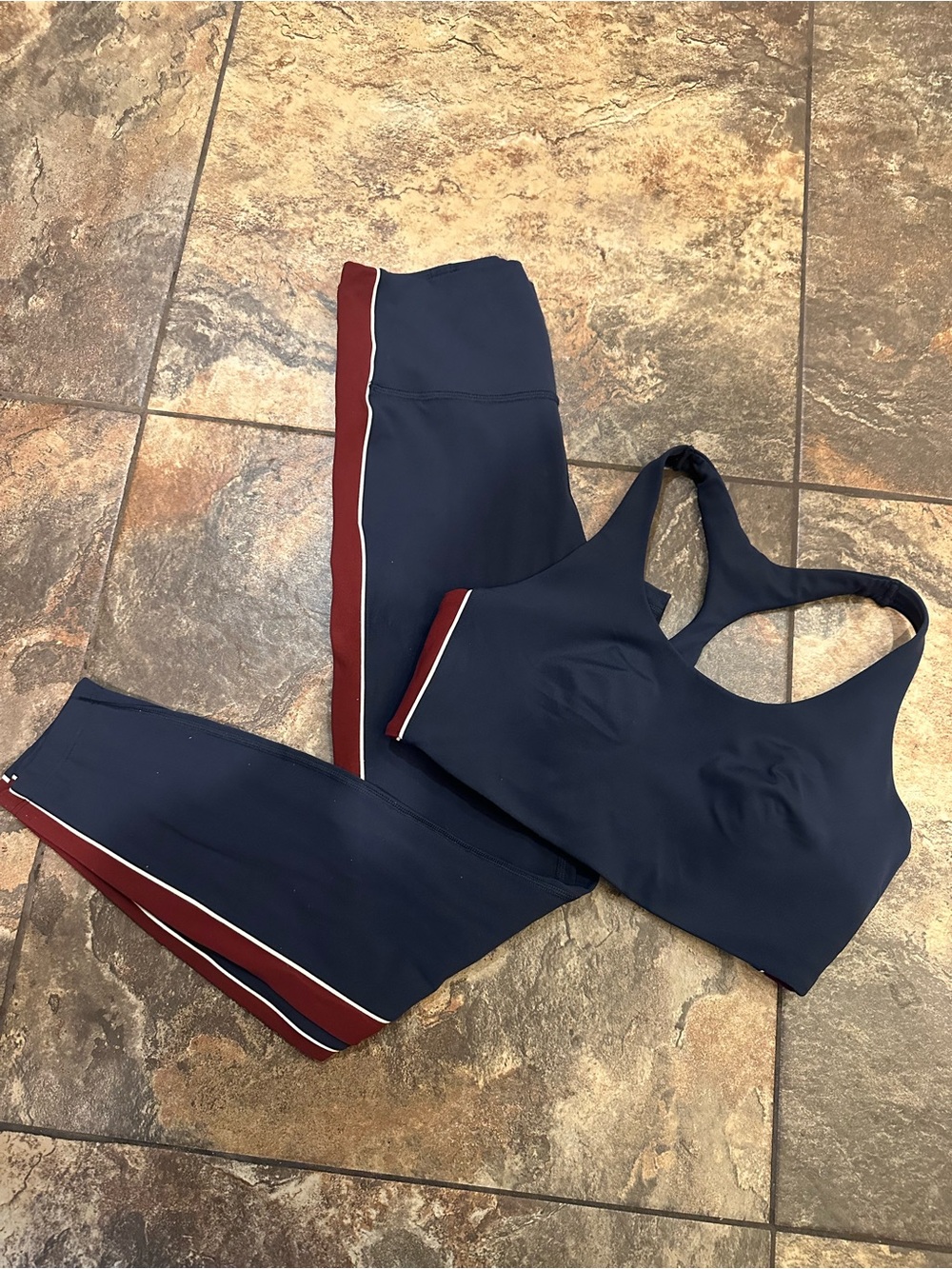 all in motion Navy Sports Bra and Leggings with Burgundy Trim (worn it once)